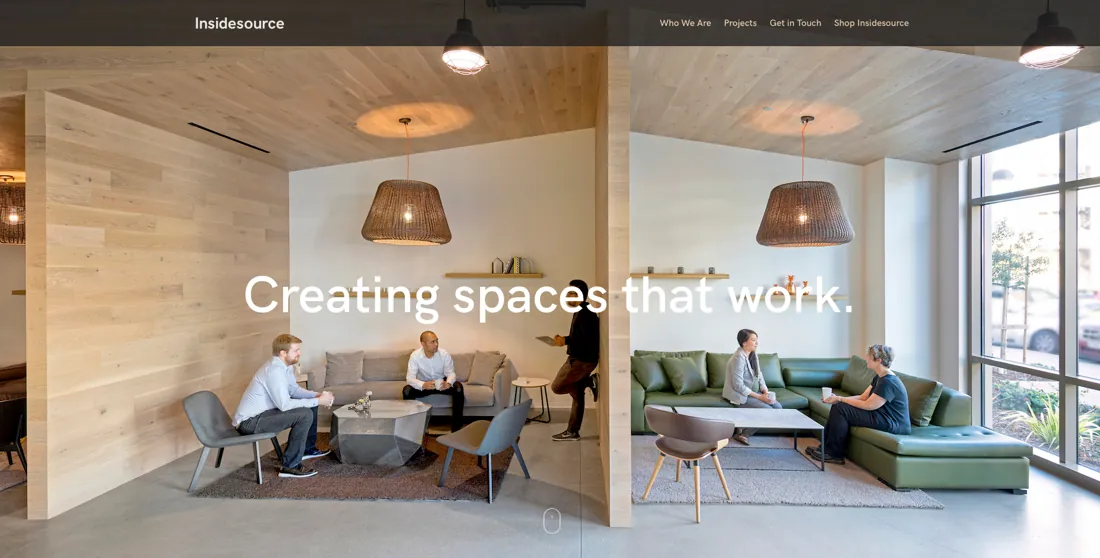 Inside Source website: a warm, wood-panelled office lounge under the line Creating spaces that work